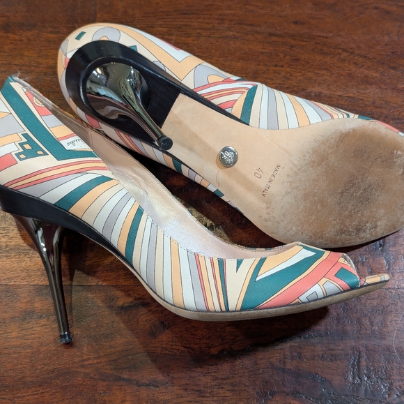 Rare Emilio Pucci leather pumps Peep Toe Art Deco Size 40 Signature Pattern - Picture 7 of 13